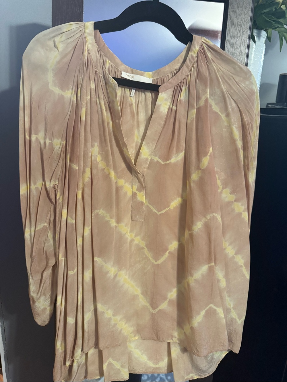 Maje Beige and Yellow Tie-Dye Peasant Blouse